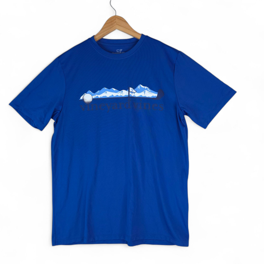 Vineyard Vines T-Shirt Mens Small Aviator Blue Performance Graphic Tee Golf‎